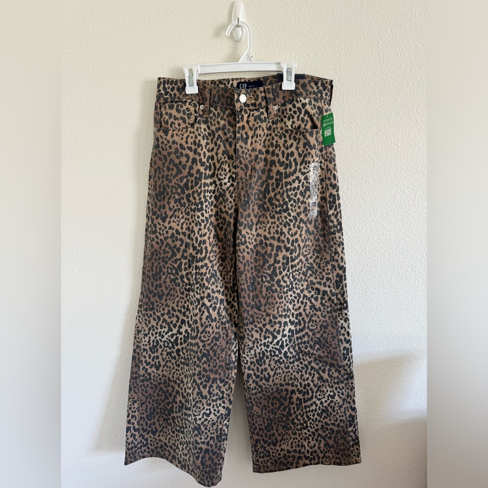 NWT GAP Leopard Print Wide-Leg Cropped Pants